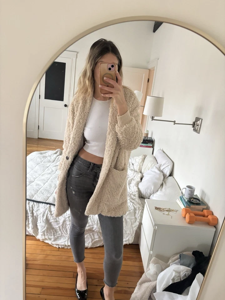 C&C California Womens Beige Sherpa Coat Cozy Plush Jacket Medium - Image 2 of 4