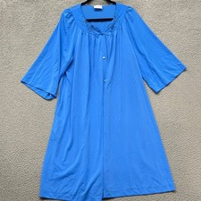 Vtg Shadowline Robe Womens 1X Blue Nylon Lightweight Floral Embroidered Retro