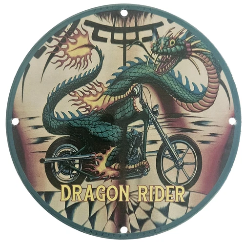 Vintage Dragon Rider Porcelain Sign - Unique Motorcycle Decor for Collectors