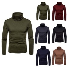 Men Turtle Roll Neck T Shirt Long Sleeve Winter Warm Thermal Stretch Jumper Tops