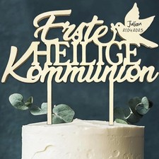 Erstkommunion Tortendeko Holz Cake Topper Kom...