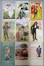 LOT (9) ANTIQUE PRE 1920s COMIC, HUMOROUS, CARTOON POSTCARDS, CONDITION AS SHOWN