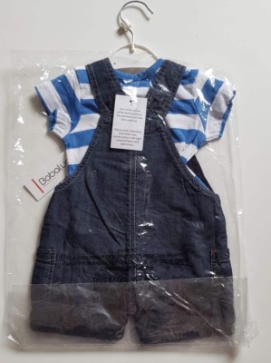 Babaluno Boys Denim/Stripe Bibshort & bodysuit set (dungaree & vest) Safari Days