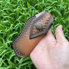 Brown folding knife sheath fits 13cm Leather Pocket knife Pouch with Belt Loop