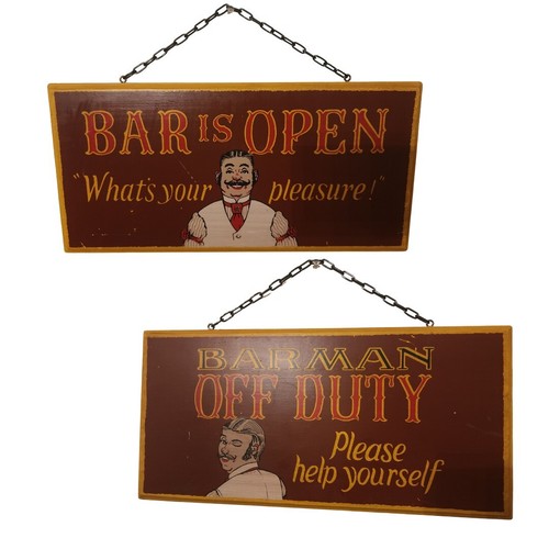 Vintage Playful Barware Wood Sign Double-Sided Bar Open & Closed Wall ...