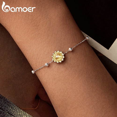 Bamoer Real 925 Sterling Silver Sunflower CZ Bracelet Chain Women Gifts Jewelry - Picture 2 of 16