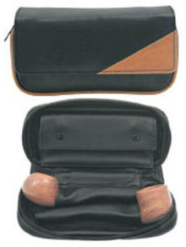 Black & Brown PU Leather Combination Tobacco Pouch Holds 2 Pipes 