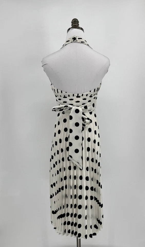 Винтажное белое черное платье с бретелью через шею в горошек Betsey Johnson размер 4 - Изображение 4 из 4
