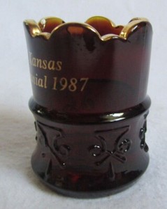 SOUVENIR OFAGEND KANSAS CENTENNIAL GLASS TOOTHPICK HOLDER  1887- 1997