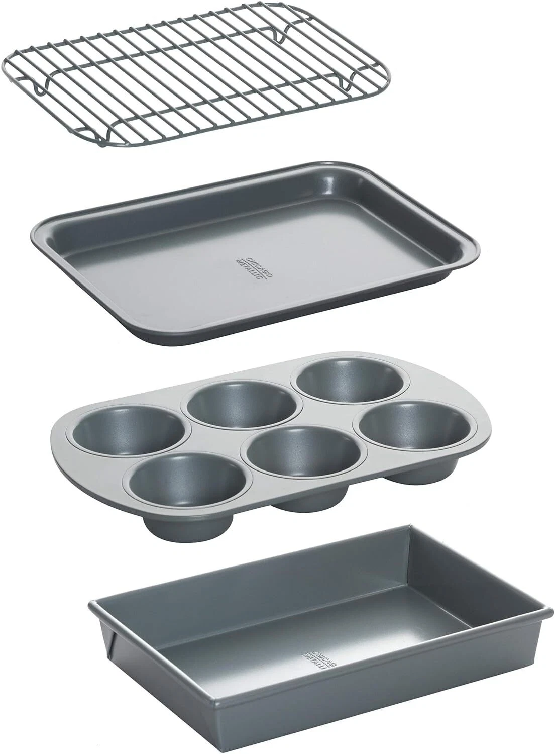 Chicago Metallic Non-Stick Toaster Oven Bakeware 4-Piece Set, Carbon Steel