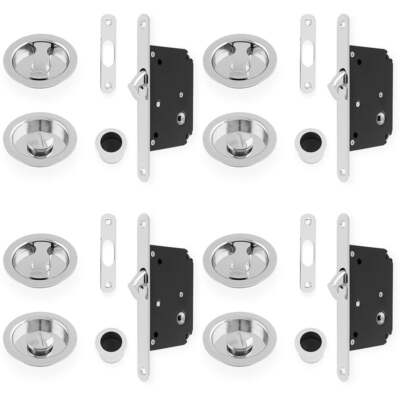 4er-Pack Schiebetasche Türschloss & Riegel Set poliert Chrom rund Finger ziehen