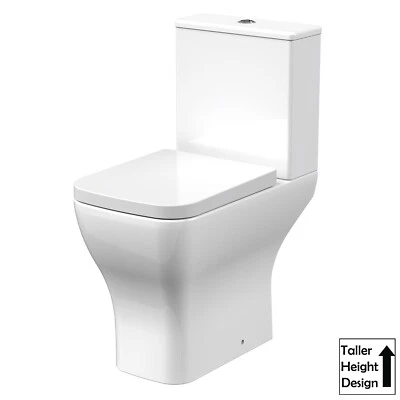 NUIE Comfort Height Close Coupled Toilet Pan WC Modern Bathroom 3/6 Litre Square Loo