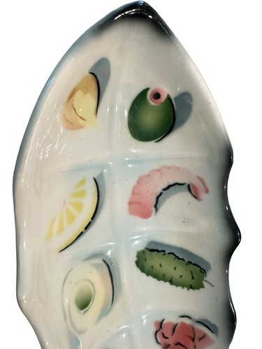 Glazed Ceramic Fish Shaped Graphic Appetizer/Condiment Sushi Bowl Kitsch Dish - Picture 6 of 8