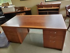 72x36 Double Pedestal Executive Modern Desk in Cherry with other wood inlays