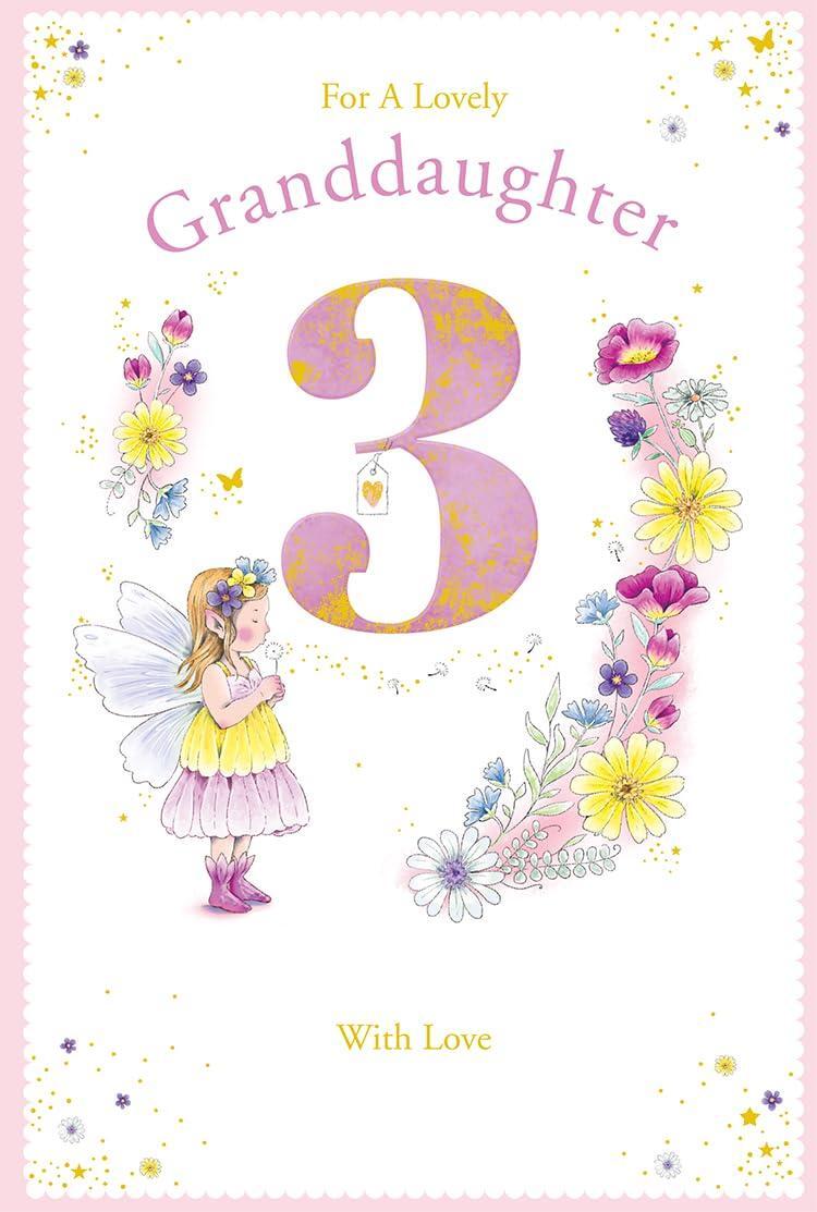 Granddaughter 3rd Birthday Card Age 3 Dandelion Fairy 9' x 6'' with Lovely Verse