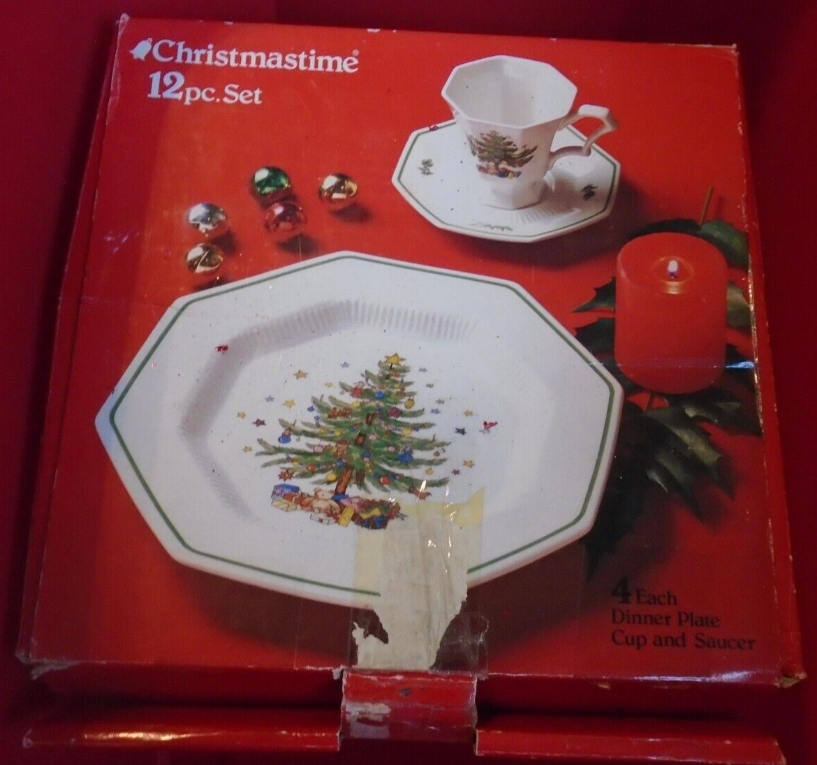 Nikko Christmastime Set 12 Piece Set 4 Each Dinner Plates, Cups