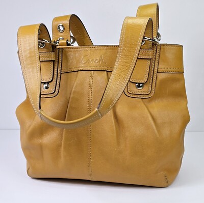 バッグ Coach Soho Pleated Frame Hand Bag Coach Soho Pleated Saffron Yellow Leather Tote, Camel Shoulder Bag