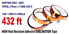 4-ROLL KAPTON HIGH TEMPERTURE Heat Resistant Sublimation Tape 15mm x 132M/ 432ft