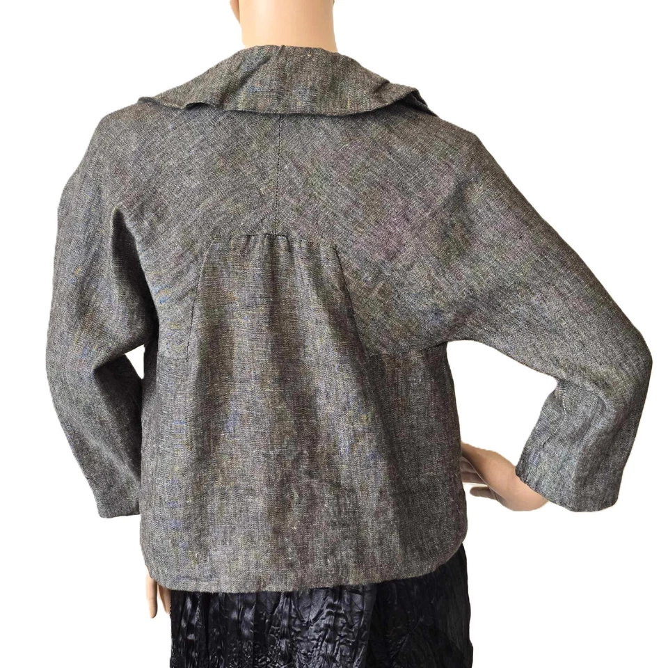 Isabel Marant Natural Linen Blazer Brown Tweed Tailored Fit Crop Jacket Size S - Imagem 3 de 4