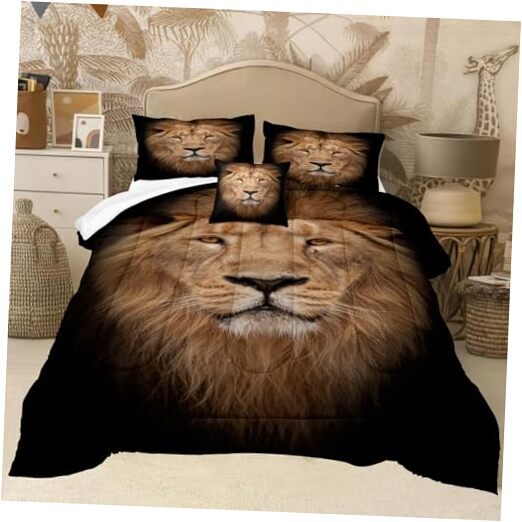 Lion Comforter Set Size Wild Animal Bedding Comforter Set Black Queen Black-03