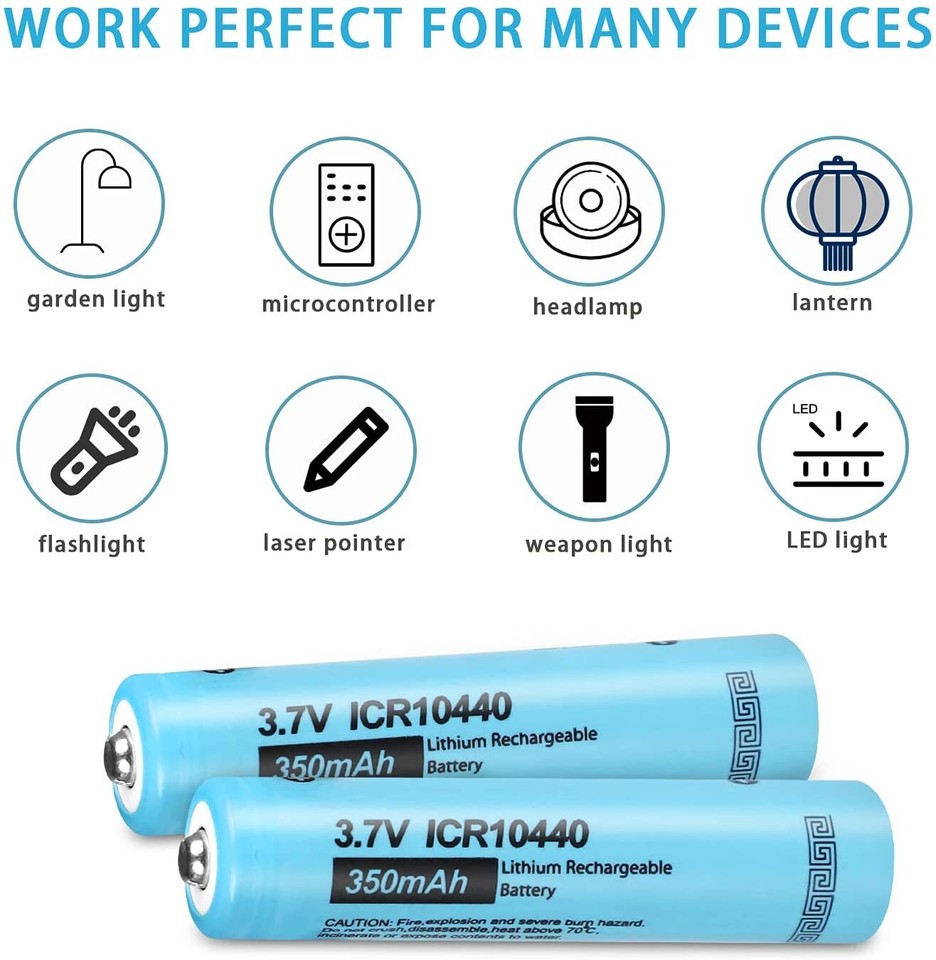 12PCS 10440 3.7V Rechargeable Li-ion AAA Battery Button Top for ...