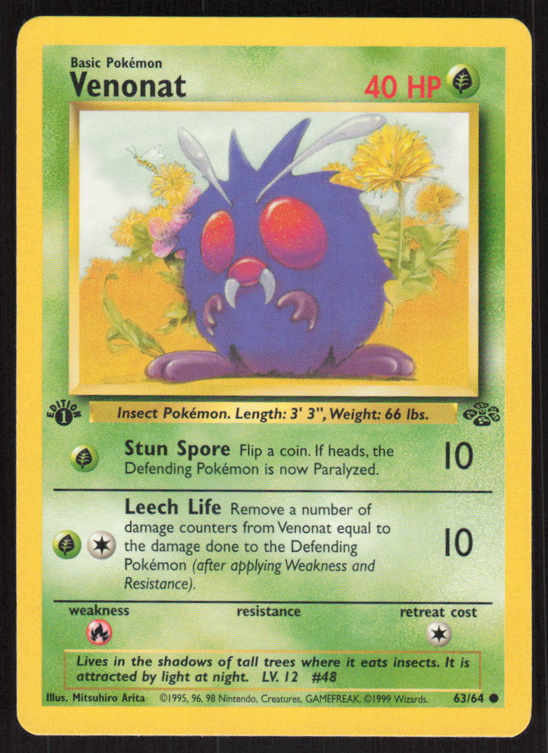 Pokemon TCG Jungle #63/64 Venonat 1st Edition NM