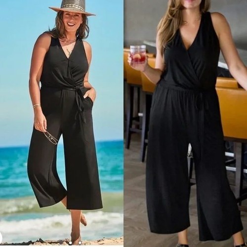 NWT Swimsuits For All Ava Racerback Jumpsuit Wide Leg Black 18/20