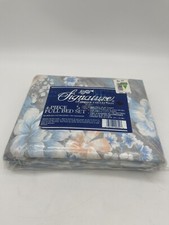 NOS Vintage Signature 4 Piece Full Bed Sheet Set Floral Blue Gray