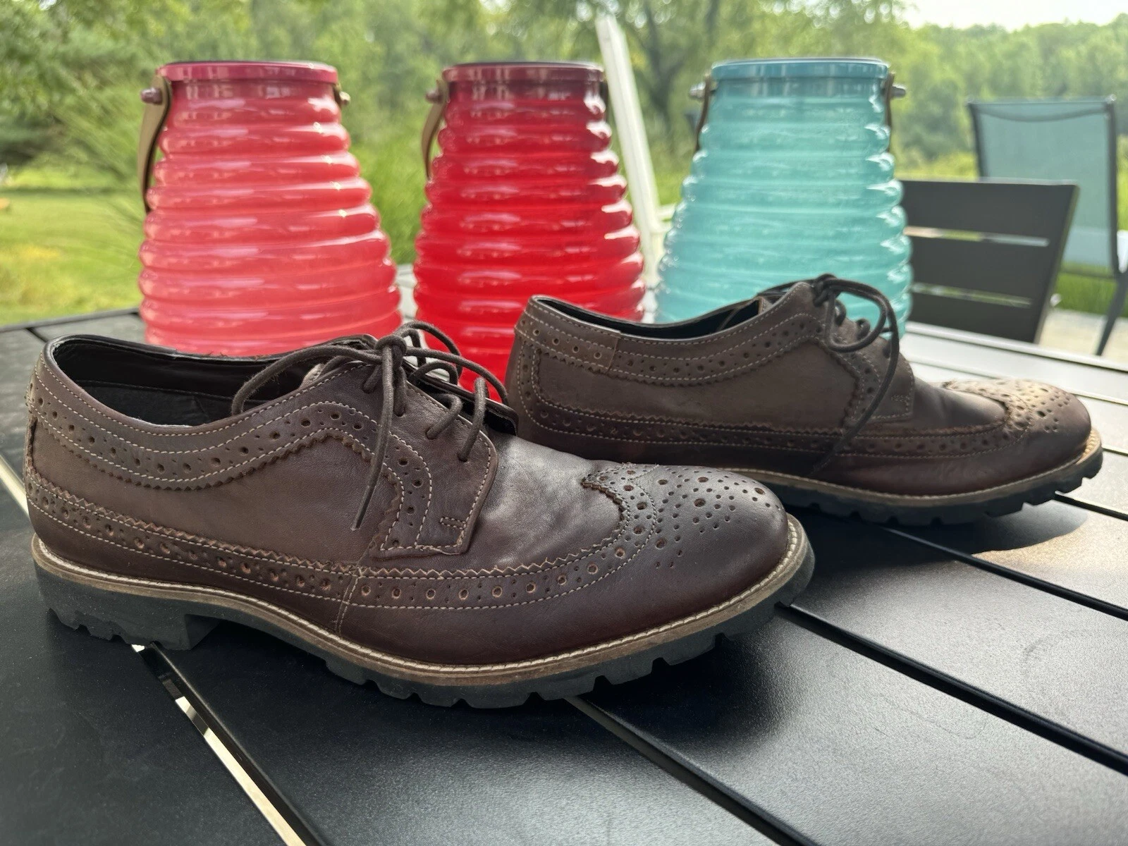 Scarpe eleganti marroni Rockport Wingtip Adiprene Adidas solette da uomo taglia 8 M