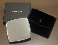 CHANEL Novelty mirror with velour case pouch double sides black compact 7x 7cm