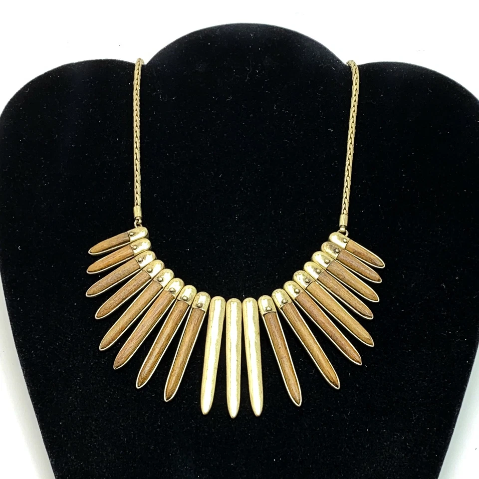 Collar LUCKY BRAND Incrustación Madera Acabado Oro Mate Material Natural Aspecto Egipcio Foto 3 de 4