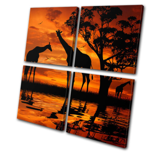 Animaux girafe coucher de soleil africain MULTI TOILE ART MURAL impression photo VA - Photo 1 sur 1