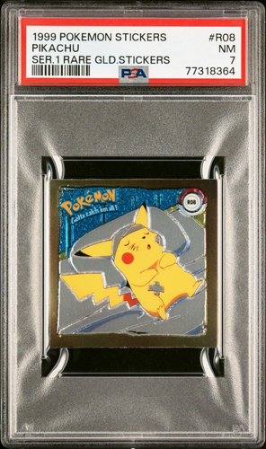 PSA 7 PIKACHU Rare Gold Sticker #R08 Artbox Pokemon Stickers 1999 Vintage - Picture 1 of 2