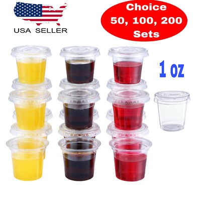 1 oz Plastic Clear Disposable Portion Cups with Lids Sauce Souffle Cup BPA  Free | eBay