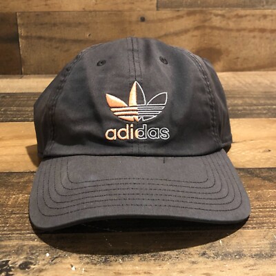 Adidas Hat Strapback Baseball Cap Mens Black Orange Distressed