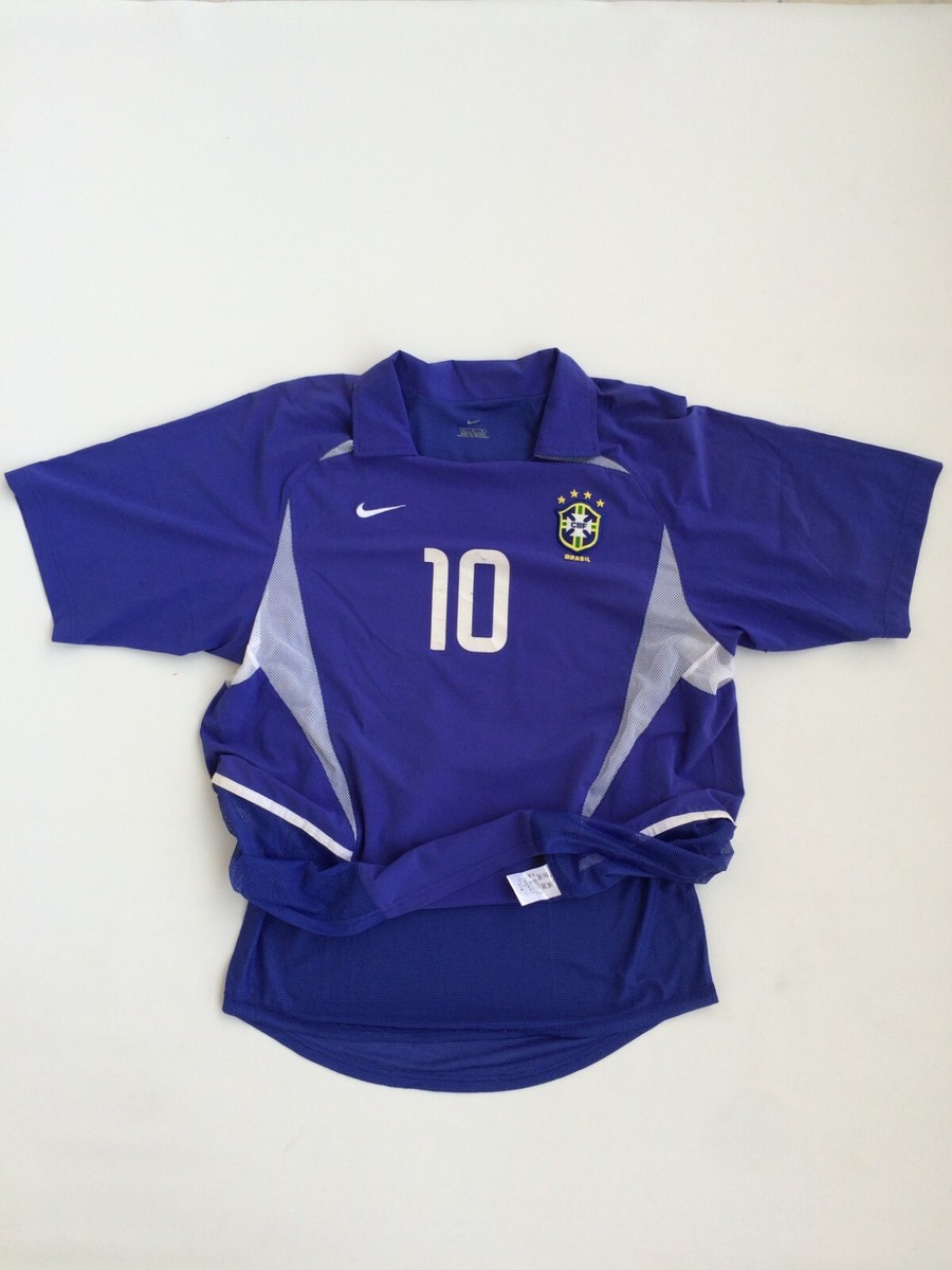 Nike RIVALDO 10 青シャツ L ブラジル代表アウェイユニフォーム Original Nike Brazil Away 2002-04 Brasil Soccer Shirt Player Issue