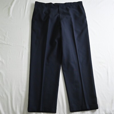 Joseph & Feiss 38x32 Navy Blue Flat Front Cuffed 100% Wool Trouser Dress Pants