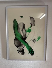 Farblithografie Hans Jürgen Diehl - Akt hockend - im Alurahmen 80x60