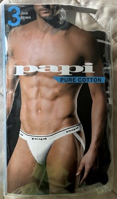 Papi Men's 3 Pack Black Super soft Pure Cotton Jockstrap Sz Lg 705910 New in Pkg