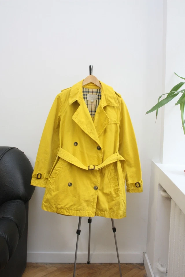 Abrigo Burberry amarillo a cuadros Nova para mujer 8 EE. UU. hecho en Italia Foto 2 de 4