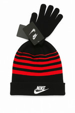 Nike Boy's Knit 2-Piece Hat and Gloves Set - Size Youth - NWT Black And Red