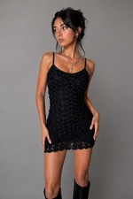 Poetry Clothing Lace Rosette Wiggle Dress Black Size Medium Goth Y2K Whimseygoth