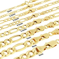 10K Real Yellow Gold 2mm-9mm Figaro Chain Link Pendant Necklace Bracelet 7"- 30"