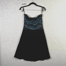 Evanese Fit & Flare Dress Womens Small Black Blue Lace Floral Stretch Formal
