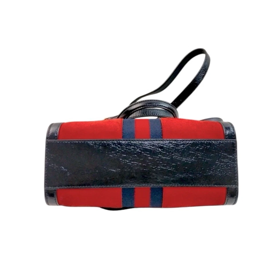 Спортивная сумка GUCCI Ophidia красная замшевая черная лакированная отделка верхняя ручка двусторонняя - Изображение 3 из 4