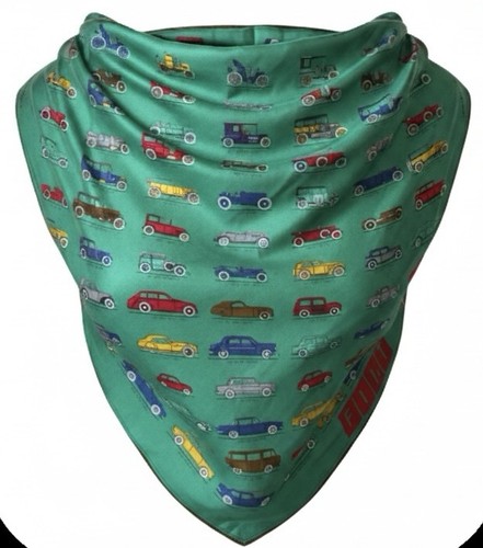 Vintage FIAT Silk Scarf "Fiat Cars From 1899" Green 29”