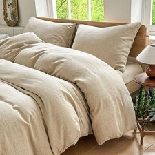100 French Flax Linen Duvet Cover Set King, 3-Piece Soft Breathable Cooling