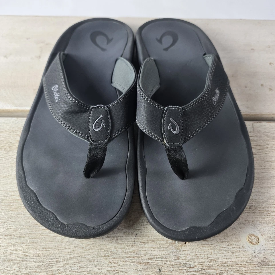 Sandálias tanga OluKai Ulele masculina tamanho 10 chinelo cinza escuro preto - Imagem 3 de 4