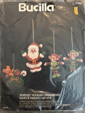 Bucilla 3586 Santa And Helpers Felt Christmas Jeweled Ornaments Kit New Vtg