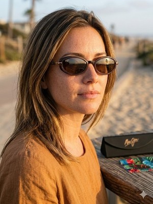 Maui Jim MJ 124 10 Tortoise Bronze Hana Oval Sunglasses With Case